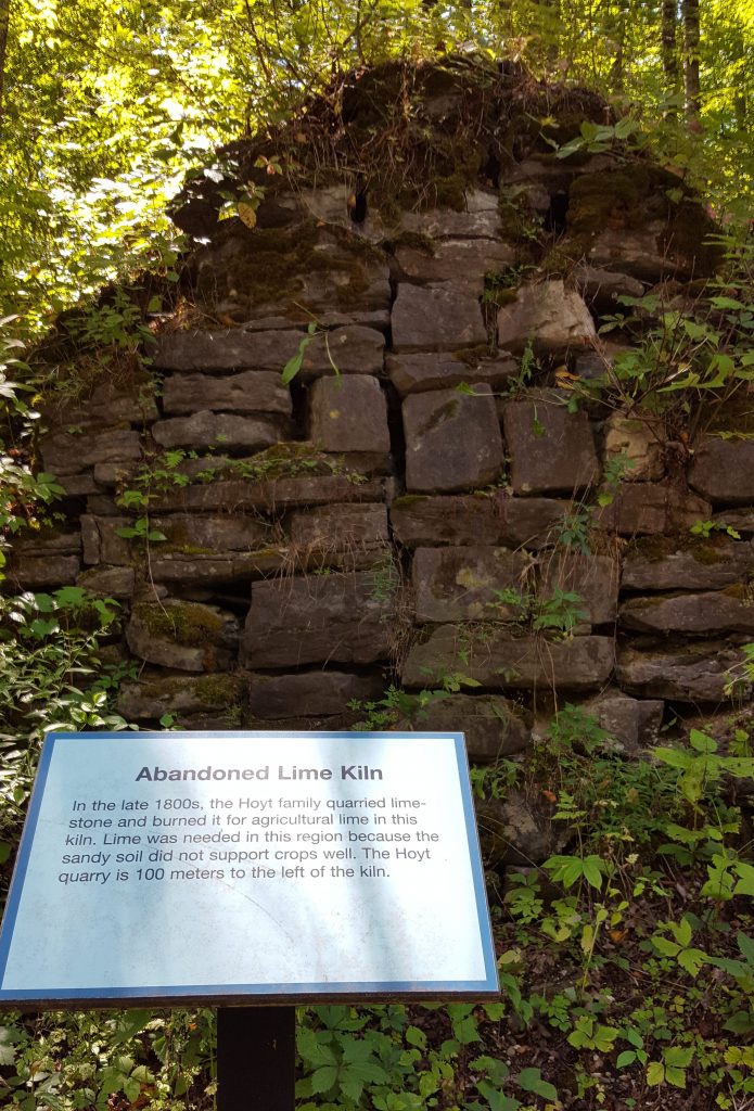 Remnants of the Hoyt Family lime kiln where limestone was burned to be mixed with soil to improve the soil quality.
