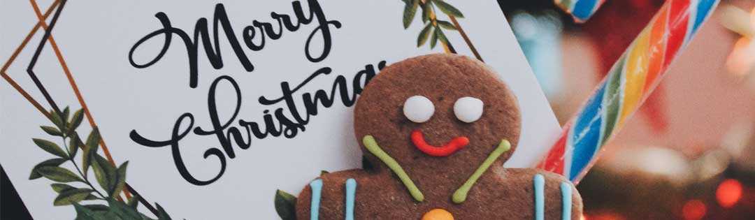 Merry Christmas Card with Gingerbread Man and Candy Cane